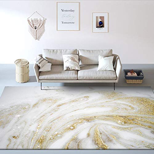 Vqbawmloㅤ Großer Kurzflor Teppich Waschbarer Pflegeleicht Teppich Schlafzimmer Esszimer Küchenteppich Teppich Moderner Abstrakter Weißgoldmarmor 200 x 290 cm von Vqbawmloㅤ