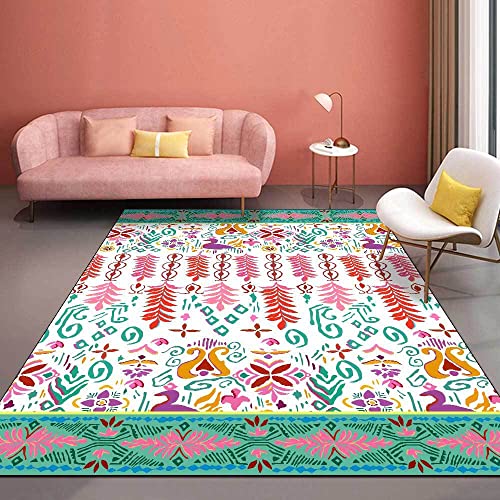 Vqbawmloㅤ Indoor Groß Teppich Waschbarer Kurzflor Wohnzimmer Teppich rutschfest Moderne Deko Teppich Blumen-Ethno-Stil rot grün gelb 180 x 280 cm von Vqbawmloㅤ