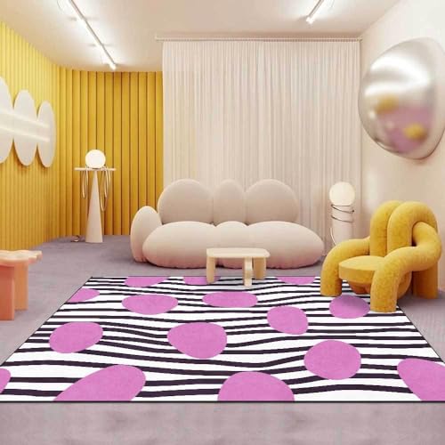 Vqbawmloㅤ Indoor Groß Teppich Waschbarer Kurzflor Wohnzimmer Teppich rutschfest Moderne Deko Teppich Modische Persönlichkeit schwarz und weiß Kurven 180 x 280 cm von Vqbawmloㅤ