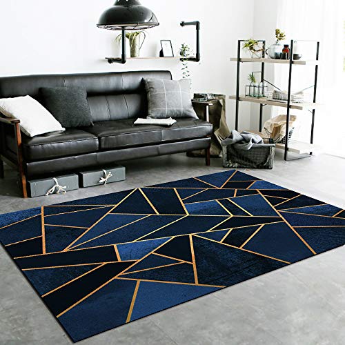 Vqbawmloㅤ Kurzflor Flur Runner Teppiche Waschbare rutschfest Teppiche Entryway Schlafzimmer Teppiche Moderne blau-Schwarze geometrische Linien 70 x 140 cm von Vqbawmloㅤ