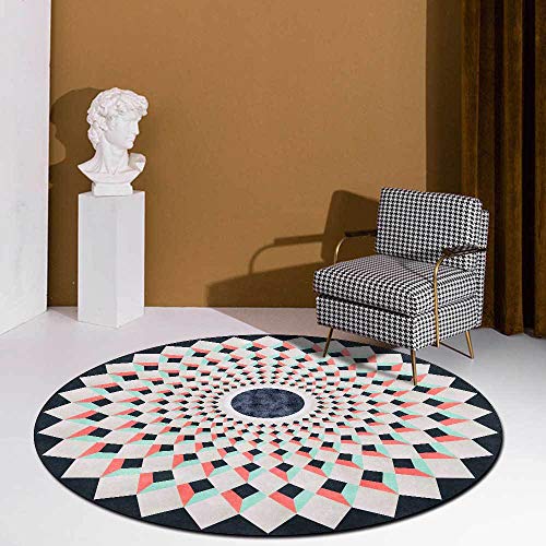 Vqbawmloㅤ Runder Teppiche für Wohnzimmer, Schlafzimmer, Esszimmer rutschfest Großer Teppich Kurzflorteppich Waschbarer Teppich Moderne rosa-blau-graue geometrische Blumen, ∅180 cm von Vqbawmloㅤ
