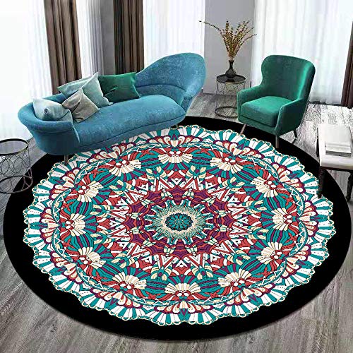 Vqbawmloㅤ Runder Teppich Kurzflor Esszimmer Teppich für Schlafzimmer rutschfest Teppich Dekorative Teppiche für das Wohnzimmer Modische Blumen im ethnischen Stil, ∅80 cm von Vqbawmloㅤ