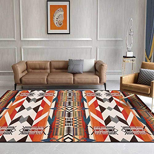 Vqbawmloㅤ Wohnzimmer Waschbarer Teppich Kurzflor rutschfest Dauerhaft Teppich Esszimmer Schlafzimmer Teppich Geometrisches Orangeblau im ethnischen Stil 180 x 250 cm von Vqbawmloㅤ