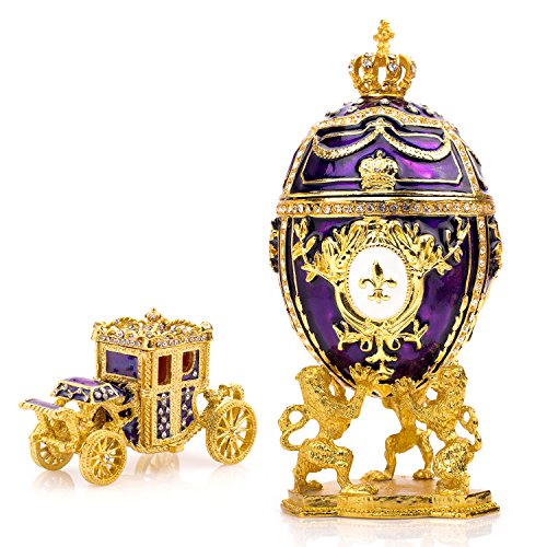 Vtry Dekoratives russisches Fabergé-Ei-Nachbildung: extra groß, 16,8 cm, handbemalt, Schmuckkästchen für die ultimative Wohnkultur, mit Fabergé-Kutschen-Nachbildung (lila) von Vtry