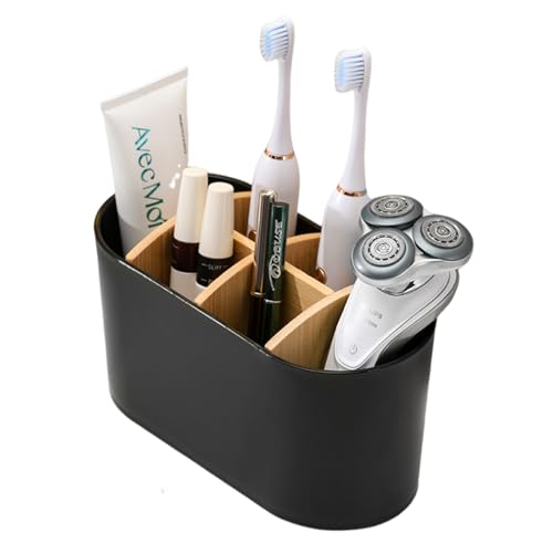 Vueinrg Zahnbürsten Organizer Trennwände Toothbrush Holder Multifunktional Elektrische Zahnbürstenhalter mit Bambus Trennwände für Küche Wohnzimmer Büro（Schwarz） von Vueinrg