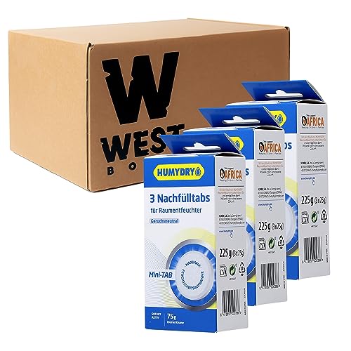 W West Boxx mit 3x Humydry Nachfülltabs, Neutral Tabs für Raumentfeuchter, Tab ohne Duft, geruchsneutral, für kleine Räume von W West Boxx