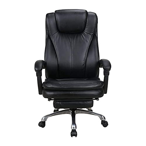 Boss Chair Big and Tall Bürostuhl aus gebundenem Leder, hohe Rückenlehne, Metallgestell, Chef-Computer-Schreibtischstuhl, verstellbar, integrierte Lordosenstütze mit Fußstütze, Schwarz, Braun (Farbe: von WADRBSW