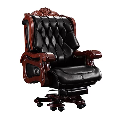 Business Boss Chair, ergonomische Chefsessel aus Rindsleder mit Fußstütze, Managerstühle mit hoher Rückenlehne, 150° neigbarer Bürositz (Farbe: Braun), erhaben (Schwarz), interessant To pursue von WADRBSW