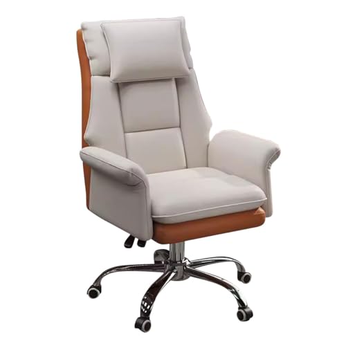 Chefsessel, großer und hoher Bürostuhl, ergonomischer Lederstuhl, Schreibtischstühle für Heimbüro, Computerstühle, Rollen, ergonomisch, 360° Drehstuhl mit Kopfkissen, weiß-orange/A von WADRBSW