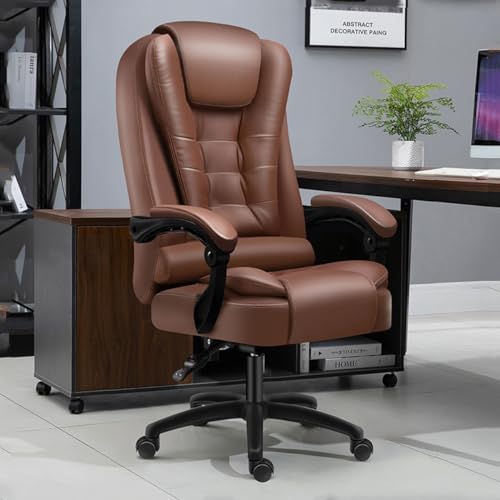 WADRBSW Gaming-Stuhl für Erwachsene, Arbeitsstuhl mit Rollen, Chefsessel aus Leder, Bürostuhl mit hoher Rückenlehne für Wohnzimmer, Computerstuhl, Rückenlehne, ergonomischer Schreibtischstuhl, Braun / von WADRBSW