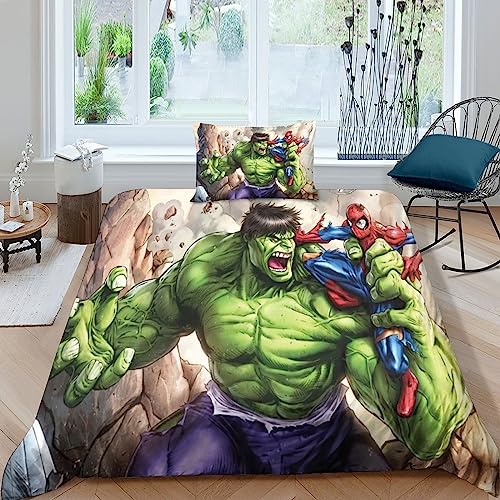 WADRI 3D-Hulk-Bettwäsche-Set, Superhelden-Bettbezug, Bett-Set, Bettbezug, Kissenbezug, Weiches Und Atmungsaktives Bettwäsche-Set Für Erwachsene Und Kinder, 135X200cm von WADRI
