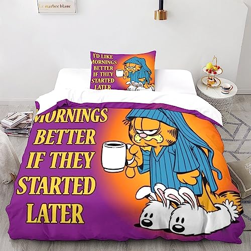 WADRI Garfield Bettwäsche-Set, 3D-Cartoon-Katzen-Bettbezug, Pflegeleicht, Bettbezug-Set, Jungen- Und Mädchen-Geschenk, Bettwäsche Mit Kissenbezug, 135X200cm von WADRI