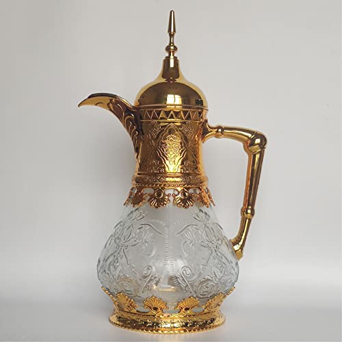 Marokkanische Teekanne 1.6L,Orientalische Teekanne/Teapot mit Griff Berrad aus Glas,traditionelles Modell, Arabische Kanne silberfarbig mit Deckel,Gold von WAGLOS