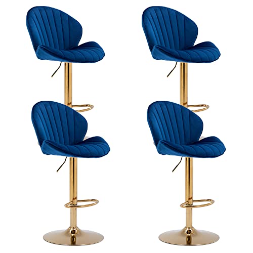 Wahson Barhocker 4er Set Barstuhl Bistrohocker mit Lehne, höhenverstellbar, Tresenhocker aus Samt und Metall, Gesteppter Küchenstuhl für Küche/Hausbar, Blau von WAHSON OFFICE CHAIRS