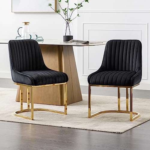 Wahson Esszimmerstühle 2er Set aus Samt Küchenstuhl mit goldenem Metallgestell Polsterstuhl mit Lehne für Esszimmer/Wohnzimmer, Schwarz von WAHSON OFFICE CHAIRS