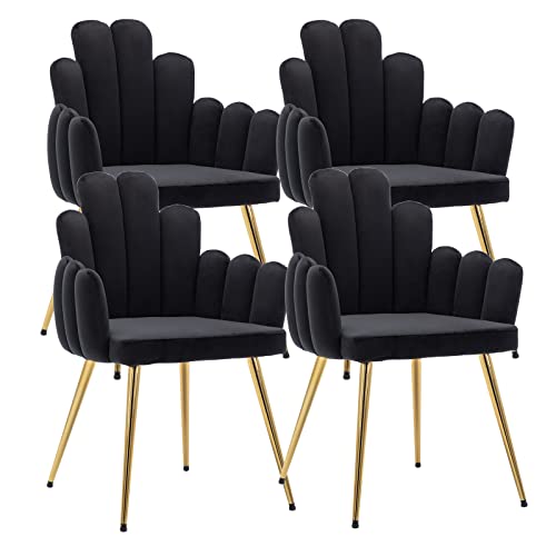 Wahson Esszimmerstühle 4er Set, Samt Polsterstuhl Muschel Sessel Küchenstuhl mit Rückenlehne Eckstuhl für Schlafzimmer Wohnzimmer,Schwarz von WAHSON OFFICE CHAIRS