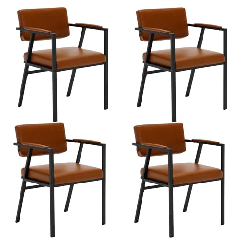 Wahson Esszimmerstühle 4er Set aus Kunstleder Küchenstühle mit Metallgestell, Polsterstuhl mit Armlehnen gepolsterter Armlehnstuhl für Esszimmer/Wohnzimmer, Braun von WAHSON OFFICE CHAIRS