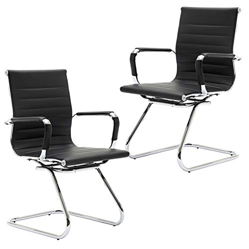 Wahson Freischwinger aus PU-Leder Besucherstuhl mit Chromgestell, Konferenzstuhl 2 Stück (Schwarz) von WAHSON OFFICE CHAIRS