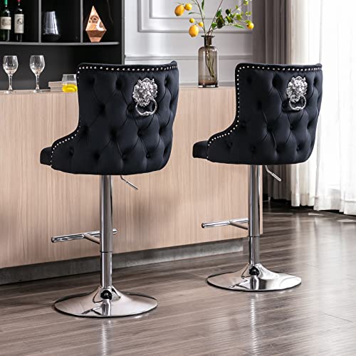 Wahson Samt Barhocker 2er Set Barstuhl Moderne Tresenhocker Drehbar Küchenhocker Höhenverstellbar Bistrohocker mit Leinen für Küche/Hausbar, Schwarz von WAHSON OFFICE CHAIRS