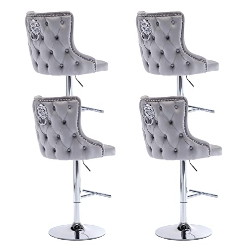 Wahson Samt Barhocker 4er Set Barstuhl Moderne Tresenhocker Drehbar Küchenhocker Höhenverstellbar Bistrohocker mit Leinen für Küche/Hausbar, Grau von WAHSON OFFICE CHAIRS