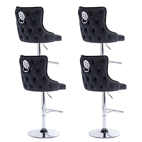 Wahson Samt Barhocker 4er Set Barstuhl Moderne Tresenhocker Drehbar Küchenhocker Höhenverstellbar Bistrohocker mit Leinen für Küche/Hausbar, Schwarz von WAHSON OFFICE CHAIRS