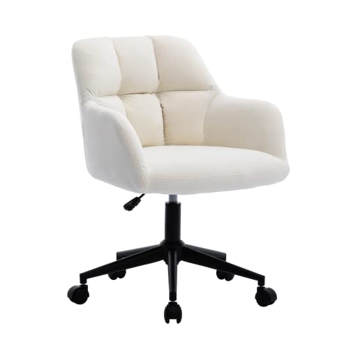 Wahson Samt Bürostuhl Schreibtischstuhl Drehstuhl höhenverstellbar Computerstuhl mit Armlehne Arbeitsstuhl für Home Office/Arbeitszimmer (Rollen,Beige) von WAHSON OFFICE CHAIRS