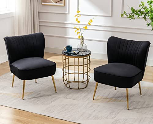 Wahson Samt Sessel Wohnzimmer 2er Set moderner Loungesessel Geplosterter Ohrensessel mit goldenen Metallbeine für Wohnzimmer/Schlafzimmer, Schwarz von WAHSON OFFICE CHAIRS