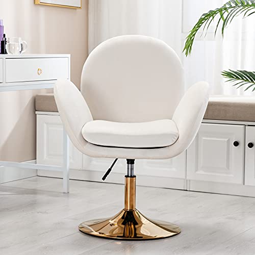 Wahson Sessel Samt Drehstuhl höhenverstellbar Loungesessel Polsterstuhl mit goldenem Sockel Schminkstuhl für Schlafzimmer/Wohnzimmer/Schminktisch (Beige) von WAHSON OFFICE CHAIRS