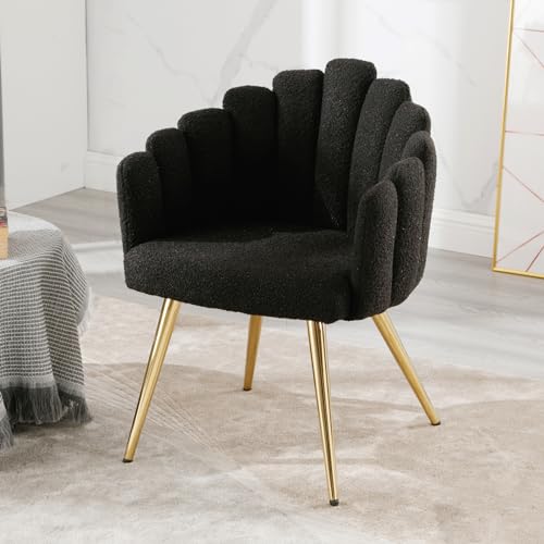 Wahson Sessel Wohnzimmer aus Kunstfell Loungesessel Modern Polsterstuhl Relaxsessel mit Metallbeinen Einzelsessel für Schlafzimmer, schwarz von WAHSON OFFICE CHAIRS