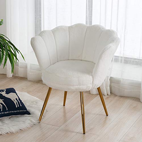 Wahson Sessel für Schlafzimmer Weicher Kunstpelz Armlehnstuhl mit Vergoldeten Metallbeinen,Freizeitsessel für Wohnzimmer/Vanity (Weiß) von WAHSON OFFICE CHAIRS