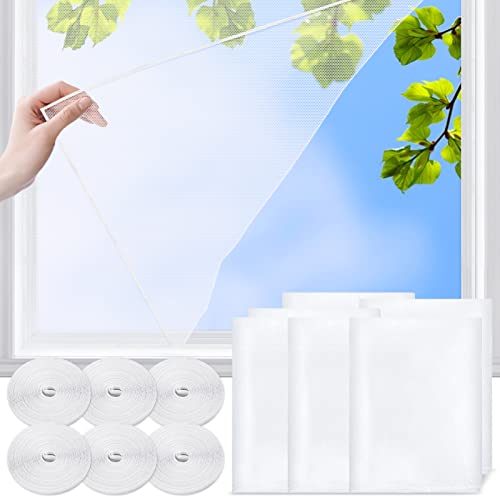 6 Stück Moskitonetze für Fenster, 130cm x 150cm Fliegengitter für Fenster Insektenschutz Fensternetz mit 6 Rollen Selbstklebeband, Auf die Gewünschte Größe Zuschneidbar (Weiß) von WAIMXDAO