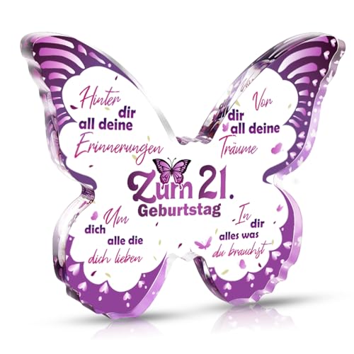 WALLFID 21 Geburtstag Geschenk,21 Geburtstag Deko,5 Zoll Acryl Schild Butterfly,Geburtstagsgeschenk,Geschenke für Frauen,21. Geburtstag Geschenkideen für Tochter,Freundin (21) von WALLFID