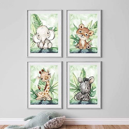 Kinderzimmer Poster Set Premium P717 / Dschungel Safari Babyzimmer Wandbild Wandbilder (A4-21,0 x 29,7 cm, Natur/Oak) von WANDKIND