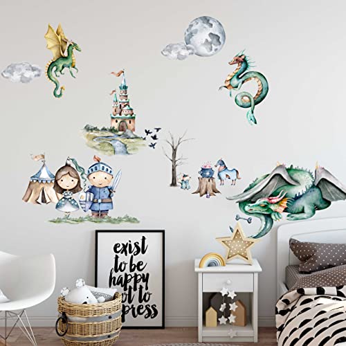 WANDKIND Ritter und Drache Wandtattoo Kinderzimmer V383 | handgezeichnet | AUFKLEBER Kindergarten | Babyzimmer Wandsticker Schloss Prinzessin Wanddeko (40 x 40 cm) von WANDKIND