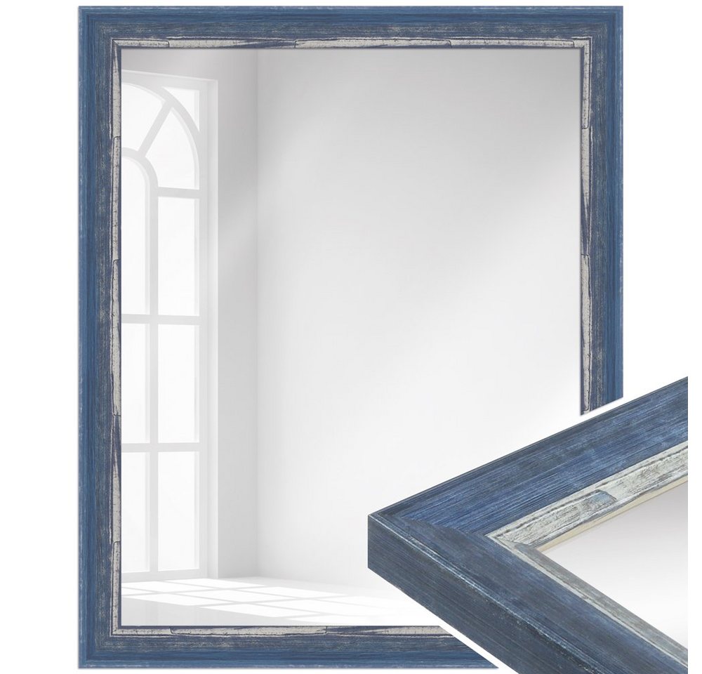 WANDStyle Wandspiegel H640, Blau, aus Massivholz im Shabby Chic Stil von WANDStyle
