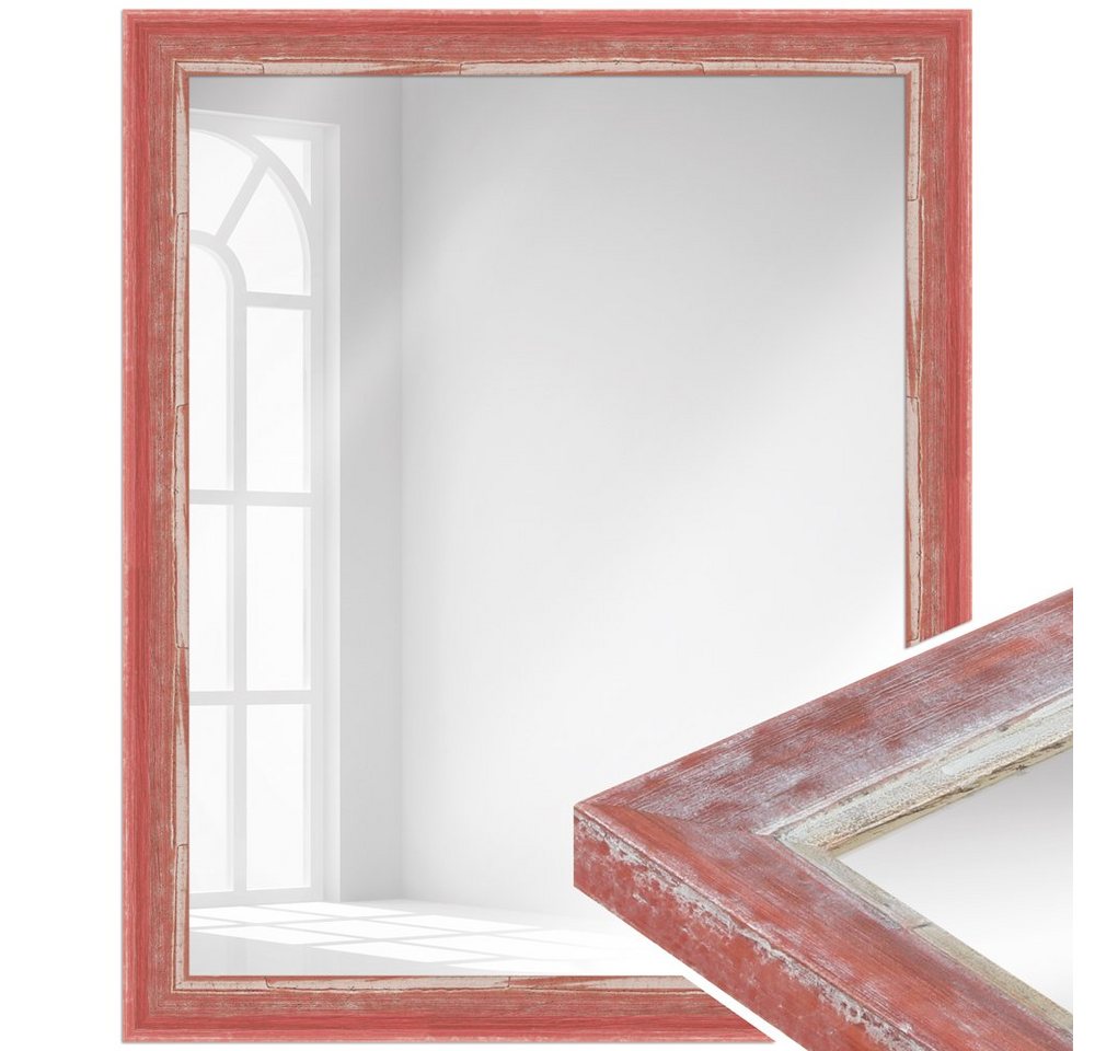 WANDStyle Wandspiegel H640, Rot, aus Massivholz im Shabby Chic Stil von WANDStyle