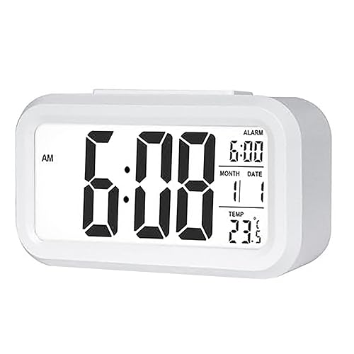 WANGCL 12/24 Stunden Digitaler Wecker Nachttischuhr mit Hintergrundbeleuchtung LCD Anzeige Datumskalender und Temperaturanzeige (Weiß von WANGCL