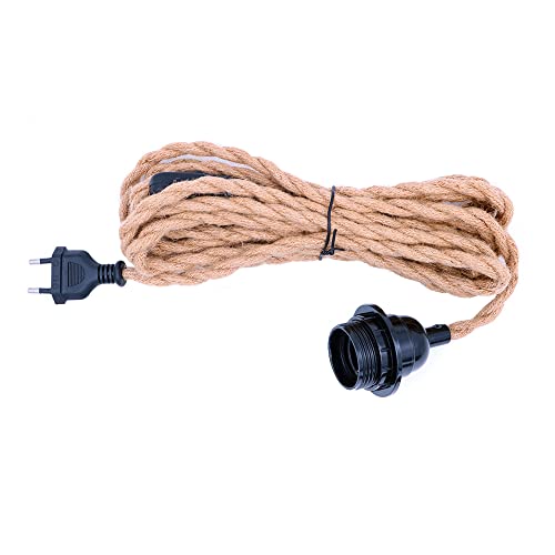 WANGCL DIY 4,5 m Vintage Decke Pendelleuchte Schnur Hängeleuchte Kit mit Twisted Hanf Seil Schalter Stecker in Stoff Lampe Schnur Sockel Set E26 E27 Beleuchtungskörper Kabel für Bauernhaus Küche von WANGCL