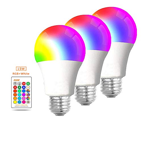 WANGPEI E27 RGB LED-Farbige Glühbirne,15W Farbwechselnde Dimmbare Edison-Schraubenlampe mit IR-Fernbedienung, 16 Farben-Stimmungslichter für Zuhause,Party,Bar,Bühneneffektlicht Usw.AC85-265V 3Stücke von WANGPEI