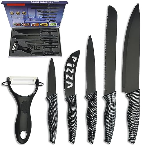 WANGYI Küchenmesser Set, Messer Set 6-TLG, Einschließlich Kochmesser, Brotmesser, Pizzamesser, Scharfes und Ergonomisches Küchenmesser, Spezielles Edelstahlmesser | WYKKS-YWB6 von WANGYI