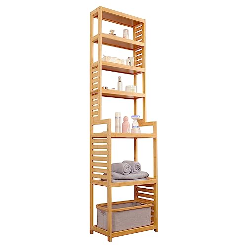 WAOHO Badregal Bambus Standregal,7Ablagefächer,Badezimmer,Ablageflächen，Bambusregal Badregal， Geeignet für Küchen, Bäder, Flure usw,165 x 42 x 28 cm von WAOHO