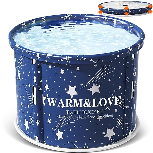 Tragbare faltbare Badewanne für Erwachsene, Einweichbadewanne für heißes Bad und Eisbad, freistehende Badewannen für Dusche (Sternenblau, Größe S: 70 x 65 cm) von WARM&LOVE