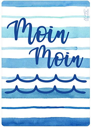 Holz-Brett, Moin Moin Welle maritim blau weiss, Holz-Schild Wand-Bild Deko-Schild 21x15cm von WB wohn trends