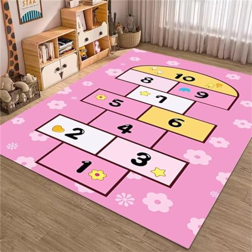 WBDYMX Carpet Living Room80x160CM Fußmatte Schmal Kids Rugs for bedrooms Girls Weicher, bequemer Teppich mit digitalem Cartoon-Muster Rosa von WBDYMX