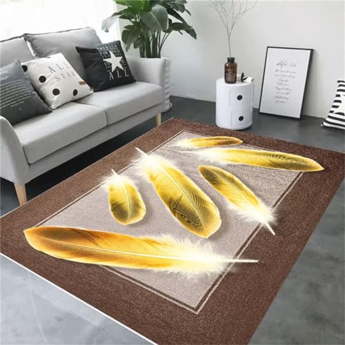 WBDYMX Carpet Living Room80x160CM Fußmatte Schmal Kinder Teppiche Jungs Rutschfester, pflegeleichter Teppich mit gelbem 3D-Federmuster braun von WBDYMX