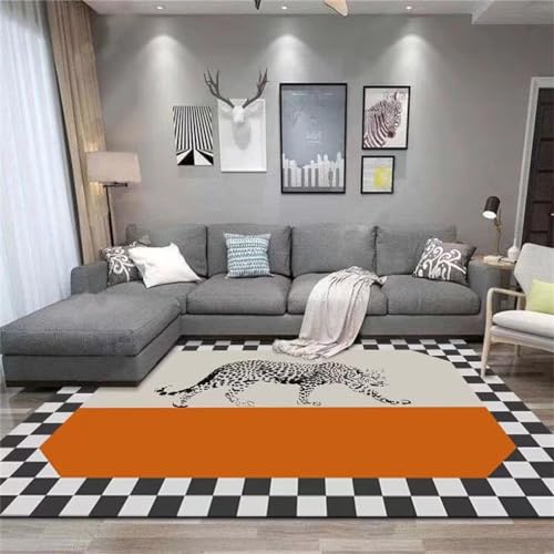 WBDYMX Kleiner Teppich50x80CM Schmutzfangmatte Waschbar Spiel Teppich Schwarzer, moderner, strapazierfähiger Teppich mit Karomuster orange Farbe von WBDYMX