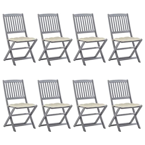 WDGJJFECNMUEHI Outdoor Stuhl Lounge ChairKlappbare Gartenstühle 8 STK. mit Kissen Massivholz AkazieGeeignet für Garten, Hof, Park, Strand von WDGJJFECNMUEHI