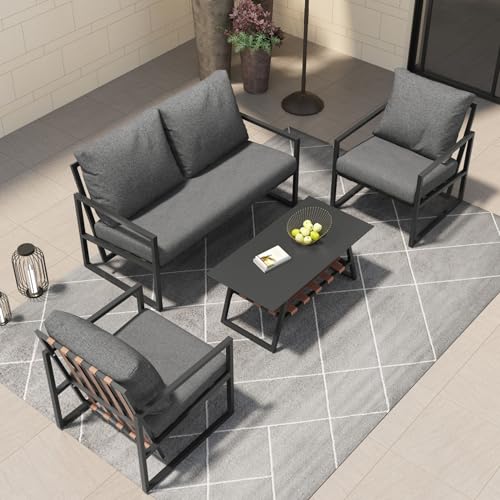 4-teiliges Gartenmöbel Set mit Sofa,Sesseln und Couchtisch aus gehärtetem Glas,Sitzgarnitur mit abnehmbarem waschbarem Bezug,PVC-Riemen Rückenlehne,Stahlrahmen Konstruktion für Terrasse Balkon 4-teiliges Gartenmöbel Set mit Sofa,Sesseln und Couchtisch aus gehärtetem Glas,Sitzgarnitur mit abnehmbarem waschbarem Bezug,PVC-Riemen Rückenlehne,Stahlrahmen Konstruktion für Terrasse Balkon von WEALTHKING
