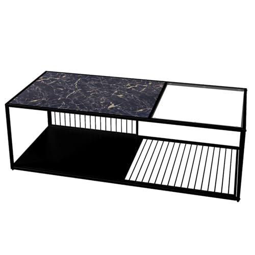 Modern Couchtisch Schmiedeeisen Glasplatte mit Marmorstruktur Rechteckig Beistelltisch Metallrahmen Wohnzimmer Kaffeetisch Mit Gitterablage Lagerregal Ablageboden Innenmöbel Design Tischstruktur Modern Couchtisch Schmiedeeisen Glasplatte mit Marmorstruktur Rechteckig Beistelltisch Metallrahmen Wohnzimmer Kaffeetisch Mit Gitterablage Lagerregal Ablageboden Innenmöbel Design Tischstruktur von WEALTHKING