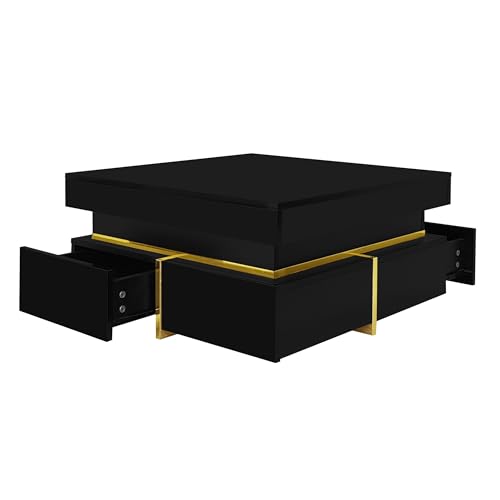 Moderner Couchtisch Hochglanz Wohnzimmer Beistelltisch mit Schubladen goldenen Akzenten quadratisch funktionales Design Stauraumlösung stilvolle Oberfläche kompakt glänzend Wohnzimmermöbel (Schwarz) Moderner Couchtisch Hochglanz Wohnzimmer Beistelltisch mit Schubladen goldenen Akzenten quadratisch funktionales Design Stauraumlösung stilvolle Oberfläche kompakt glänzend Wohnzimmermöbel (Schwarz) von WEALTHKING